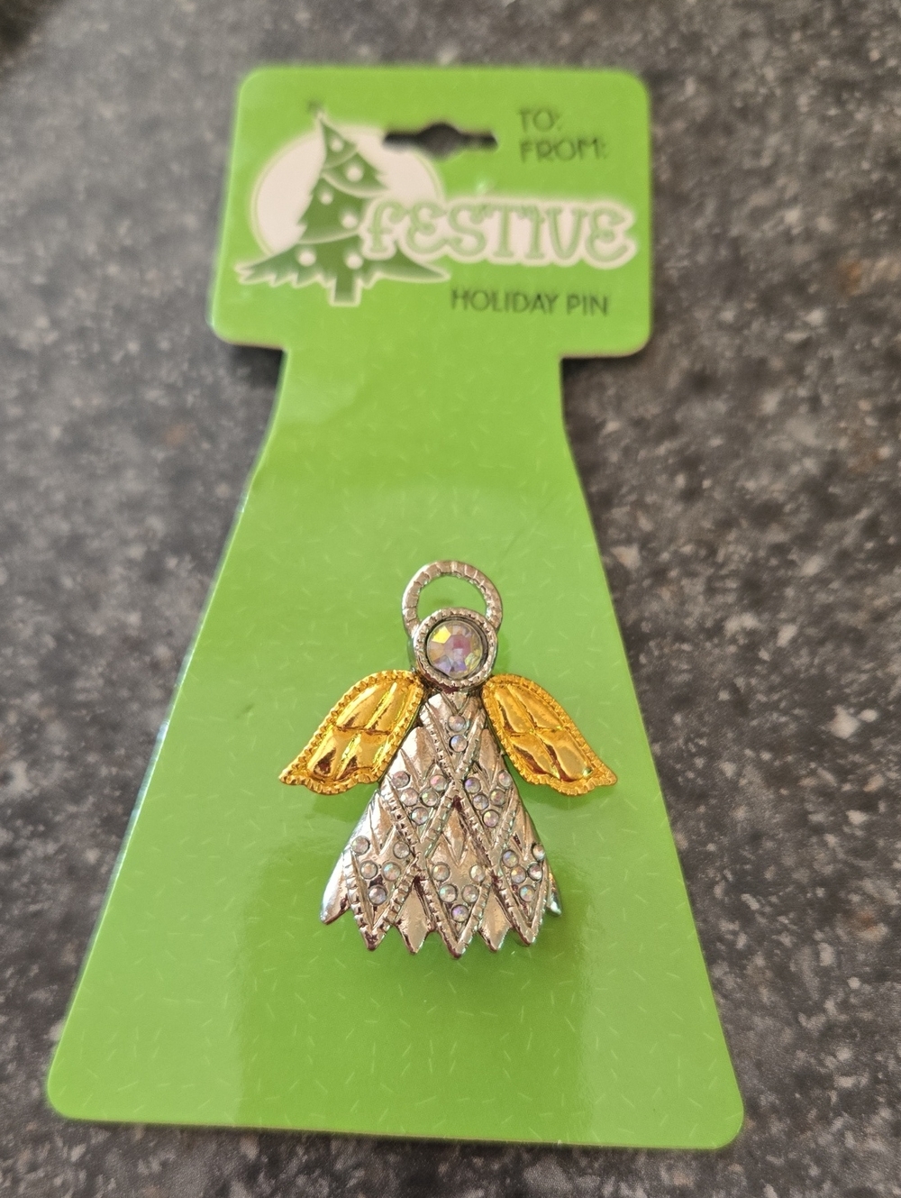 Festive Gold & Silver Angel Brooch - Holiday Pin